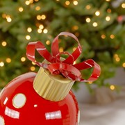 Zaer Ltd. International 26" Tall Red & White Polka Dot Christmas Ball Ornament Metal Garden Stake ZR210603 View 3