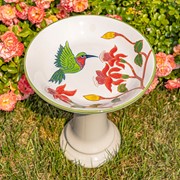 Zaer Ltd. International 15" Tall Porcelain Birdbath with Hand Painted Hummingbird & Flower "Walela" ZR188162 View 3
