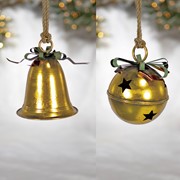 Zaer Ltd International Set of 9 Assorted Antique Gold Oversized Hanging Metal Christmas Bells ZR200891-SET View 3
