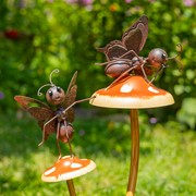 Zaer Ltd International Set of 6 Assorted Bustling Butterflies on Iron Mushroom Garden Stakes ZR652408-SET View 3