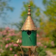 Zaer Ltd International 68.75" Tall Iron & Dark Green Porcelain Birdhouse Stake "Prague" ZR225217-CP View 3
