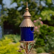 Zaer Ltd International Pre-Order: 69" Tall Iron & Cobalt Blue Porcelain Birdhouse Stake "Cannes" ZR225218-CP View 3