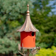 Zaer Ltd International Pre-Order: 69.25" Tall Iron & Orange Porcelain Birdhouse Stake "Amsterdam" ZR225219-CP View 3
