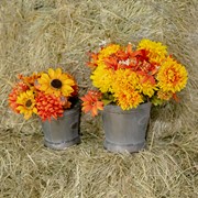 Zaer Ltd. International Set of 2 Galvanized Round Iron Planters with Moving Handles in Antique Grey ZR831012 View 3