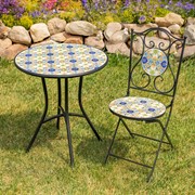 Zaer Ltd. International "Bar Harbor" Three Piece Mosaic Bistro Set - White, Yellow & Blue ZR850614-64-SET View 3