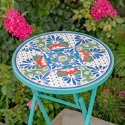 Zaer Ltd. International "Baton Rouge" 23in. Tall Mosaic Folding Plant Stand - Blue, Green & R ZR850916 View 3