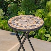 Zaer Ltd. International "St. Augustine" 23in. Tall Mosaic Folding Plant Stand - Stone & Brown ZR850516 View 3