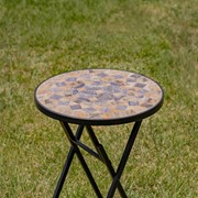 Zaer Ltd. International "Medora" 23in. Tall Mosaic Folding Plant Stand - Stone Grey & Tan ZR850116 View 3