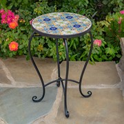 Zaer Ltd. International "Bar Harbor" 22in. Tall Mosaic Pedestal Plant Stand - Blue/Green/Peach ZR850615 View 3