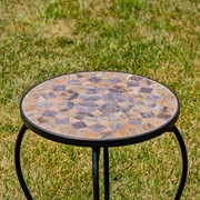 Zaer Ltd. International "Medora" 22in. Tall Mosaic Pedestal Plant Stand - Stone Grey & Tan ZR850115 View 3