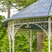 Zaer Ltd. International 11.25ft. Tall Round Iron Gazebo w/4 Sidewalls & Baskets in Antq. White "Seville" ZR230419-AW View 3