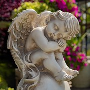 Zaer Ltd. International Set of Two 21" Tall Cherubs Sitting on Globe Pedestals "Yael & Cael" ZR200707-SET View 3