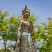 Zaer Ltd International 37.8" Tall Frosted Silver Standing Polyresin Buddha Statue ZR920202 View 3