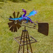 Zaer Ltd International 61.8" Tall Iron Windmill with Flapping Iridescent Dragon & Weather Vane ZR548541 View 3