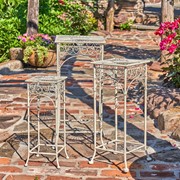 Zaer Ltd. International Set of 3 Square Metal Plant Stand Tables in Antique White "Copenhagen 1843"" ZR220735-AW View 3