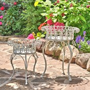 Zaer Ltd. International Set of 2 Standing Iron Plant Stands with Round Baskets in Ant. White "Stephania" ZR220385-AW View 3