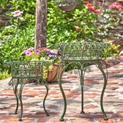 Zaer Ltd. International Set of 2 Standing Iron Plant Stands with Round Baskets in Ant. Green "Stephania" ZR220385-GR View 3
