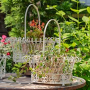 Zaer Ltd. International Set of 3 Decorative Metal Wire Garden Baskets in Antique White "Stephania" ZR220402-AW View 3