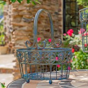 Zaer Ltd. International Set of 3 Iron Garden Baskets with Handles in Cobalt Blue "Copenhagen 1843" ZR220405-BL View 3