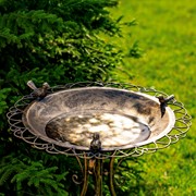 Zaer Ltd International 28.75" Tall Ornate Iron Birdbath with 3 Small Birds in Copper-Bronze "Stephania" ZR220411-CB View 3
