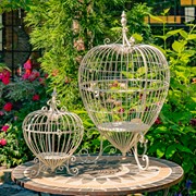 Zaer Ltd. International Set of 2 Metal Heart-Shaped Cage Plant Stands in Antique White "Ariyanna" ZR220415-AW View 3