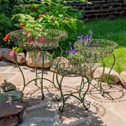Zaer Ltd. International Set of 3 Round Iron Wire Basket Plant Stands in Antique Green "London 1820" ZR220392-GR View 3