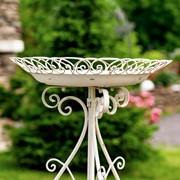 Zaer Ltd International 28" Tall Round Iron Birdbath with Folding Stand in Antique White "Stephania" ZR220404-AW View 3