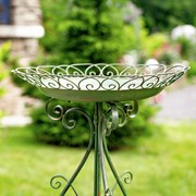 Zaer Ltd International 28" Tall Round Iron Birdbath with Folding Stand in Antique Green "Stephania" ZR220404-GR View 3