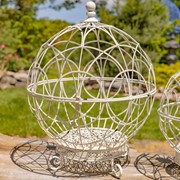 Zaer Ltd. International Set of 2 Assorted Iron Globe Plant Stands in Antique White "Paris 1968" ZR151119-AW View 3