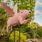 Zaer Ltd International 6.5ft. Tall Hand Painted Flying Pink Potbelly Pig Iron Rocking Stake "Pigasus" ZR206330-PK View 3