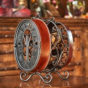 Zaer Ltd. International 15.75" Tall Oval Barrel-Shaped Wine 2-Bottle Rack with Moving Handle "Setúbal" ZR240124 View 3