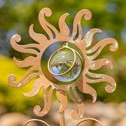 Zaer Ltd International 31.4" Tall Antique Copper Iron Sun Garden Stake with Lily-Shape Bell Details ZR230521 View 3