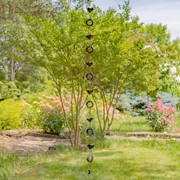Zaer Ltd International 95" Long Antique Bronze Iron Rain Chain with Lilies & Abstract Globe Accents ZR235179 View 3