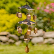 Zaer Ltd International 42" Long Hanging Pagoda Shaped Iron Birdfeeder with Toadstool & Bells ZR235184 View 3