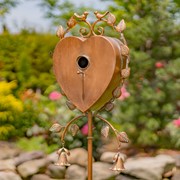 Zaer Ltd International 66" Tall Heart-Shaped Iron Birdhouse Garden Stake with Dangling Bells "Sikha" ZR235186 View 3