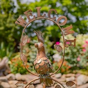 Zaer Ltd International 63.25" Tall Metal "Welcome" Garden Stake with Cockatoo & Flower Bells ZR235188 View 3