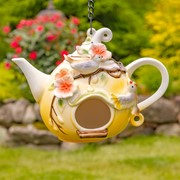 Zaer Ltd. International Set of 7 Assorted Hanging Hand Painted Porcelain Teapot Birdhouses ZR240000-SET View 3