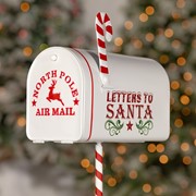 Zaer Ltd International 31" Tall Antique White "North Pole" Metal Mailbox with Candy Cane Stand ZR361494-AW View 3