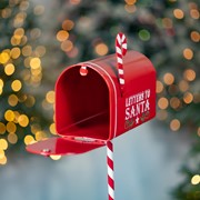 Zaer Ltd International 31" Tall Antique Red "North Pole" Metal Mailbox with Candy Cane Stand ZR361494-RD View 3