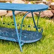 Zaer Ltd International 47.25"L. Embellished Oval Metal Garden Table with Shelf in Blue "Toulouse 1275" ZR194619-BL View 3