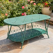 Zaer Ltd International 47.25"L. Embellished Oval Metal Garden Table with Shelf in Green "Toulouse 1275" ZR194619-GR View 3