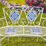 Zaer Ltd. International "Cape May" Mosaic Tile Bench with Iron Frame - White & Blue ZR850193 View 3