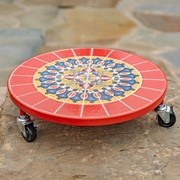 Zaer Ltd. International 13.8" Ceramic Mosaic Tile Plant Trolley "Paris" - Red/Blue/Yellow ZR850044 View 3