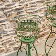 Zaer Ltd. International Set of 2 Standing Iron Basket Plant Stands in Antique Green "London 1820" ZR191035-GR View 3