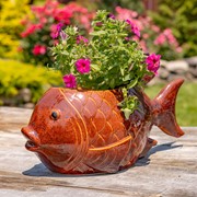 Zaer Ltd International Pre-Order: 18.5" Hand Painted Ceramic Goldfish Flower Pot "Goldie" ZR083914 View 3