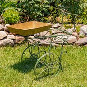 Zaer Ltd. International 32" Metal Garden-Flower Cart with Handle & Wheels in Green-Brown "London 1820" ZR230443-GR View 3