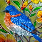 Zaer Ltd International 18" Glass Bowl Bluebird Birdbath with Metal Stand "Idaho" ZR180906 View 3