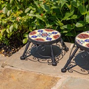 Zaer Ltd International Pre-Order: Set of 3 Mosaic Top Plant Riser Stands in Yellow/Blue/Red "Calabria" ZR850022-SET View 3