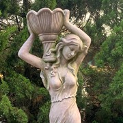 Zaer Ltd International Pre-Order: 71" Tall Lady Statue Carrying Flower Pot in Moss-Grey (Right) "Keira" ZR267271-MG View 3