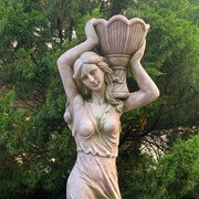 Zaer Ltd International Pre-Order: 71" Tall Lady Statue Carrying Flower Pot in Moss-Grey (Left) "Dariia" ZR267371-MG View 3